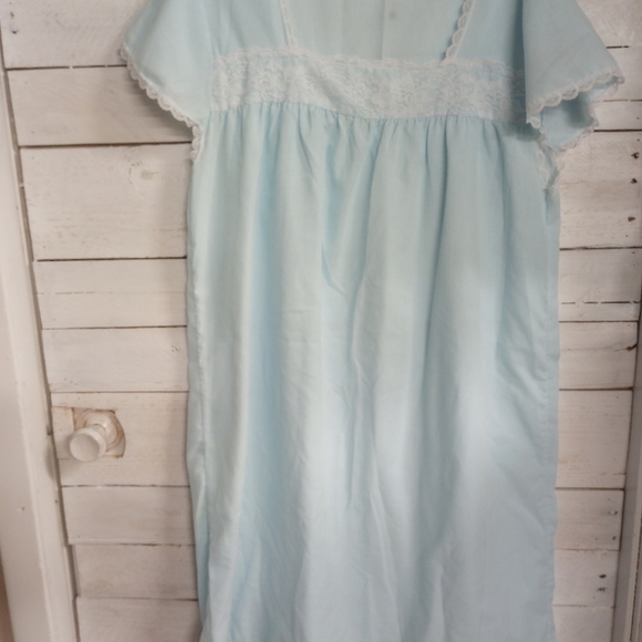 Vintage Elsie of Miami Nightgown Blue Women's Size Large Lace Embroidered - Picture 8 of 12